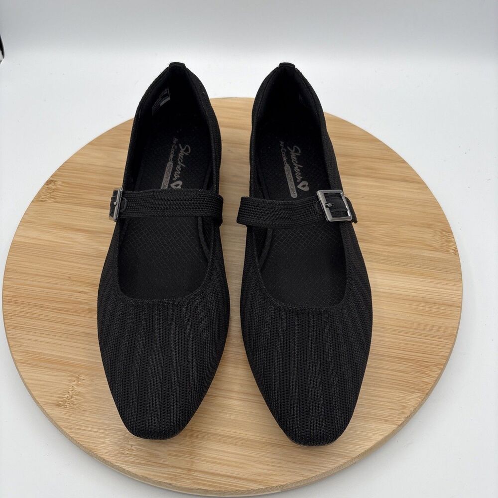 Skechers Cleo Snip Mary Jane Flat Womens Size 9M Black Stretch Comfort Ballet